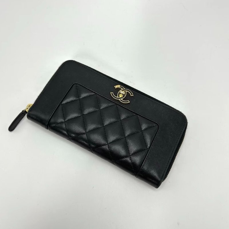 CHANEL黑金琺瑯扣錢包19*10*2.5 98新配件塵袋-2