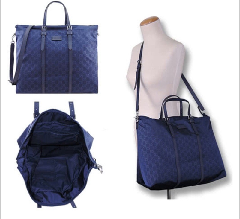 GUCCI經典雙G尼龍斜背包 三用手提 肩背包(藍)全新-3