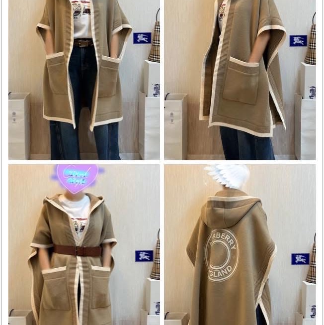 BURBERRY英國典藏米色徽標圖案連帽披肩ONE SIZE-1