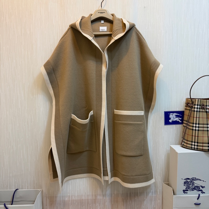 BURBERRY英國典藏米色徽標圖案連帽披肩ONE SIZE-2