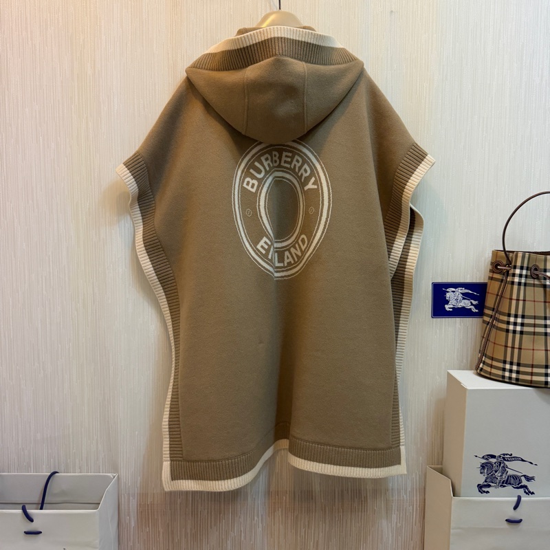 BURBERRY英國典藏米色徽標圖案連帽披肩ONE SIZE-3