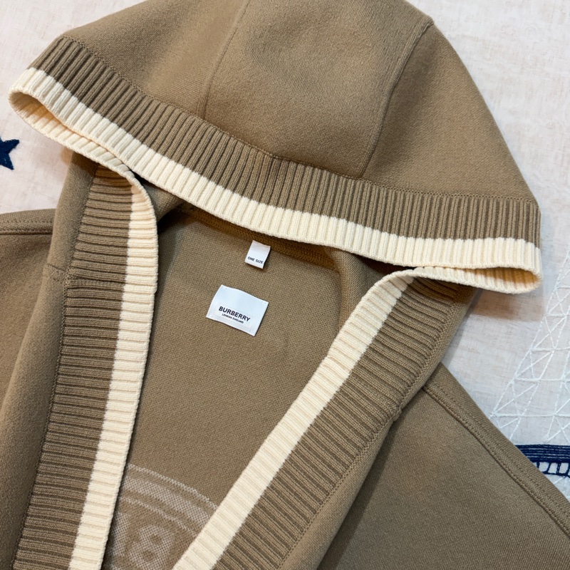 BURBERRY英國典藏米色徽標圖案連帽披肩ONE SIZE-7