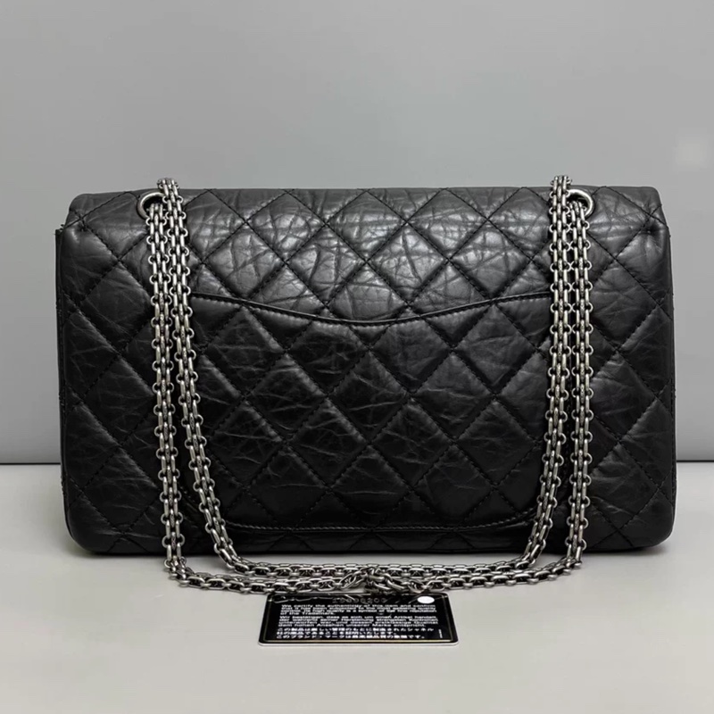 Chanel香奈兒2.55大號黑銀菱格油蠟牛皮雙蓋包-1