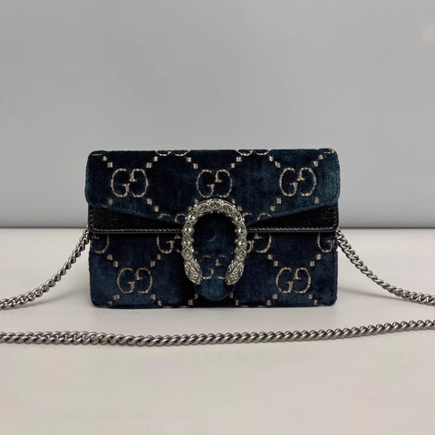 Gucci古馳 酒神迷你 絲絨雙G鑽扣鏈條包