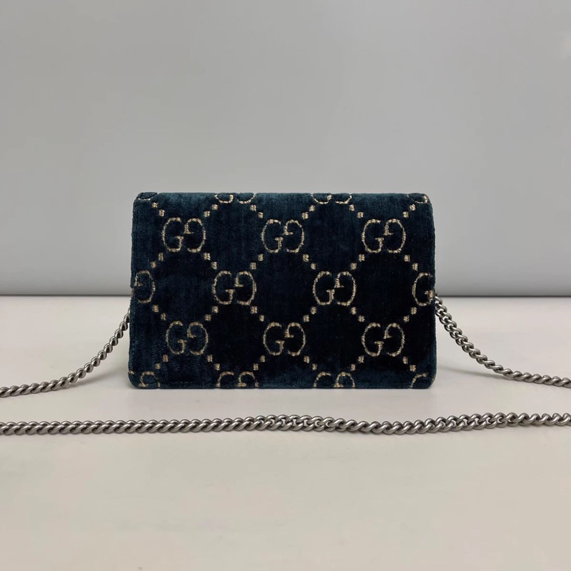 Gucci古馳 酒神迷你 絲絨雙G鑽扣鏈條包-1