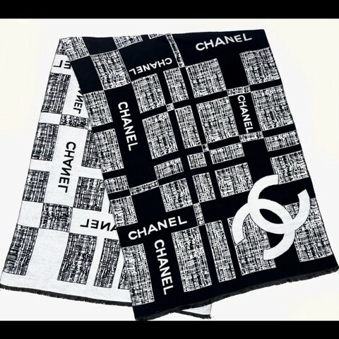 chanel 羊絨真絲混紡圍巾 高貴大方 毛呢編織圖案  vip贈品