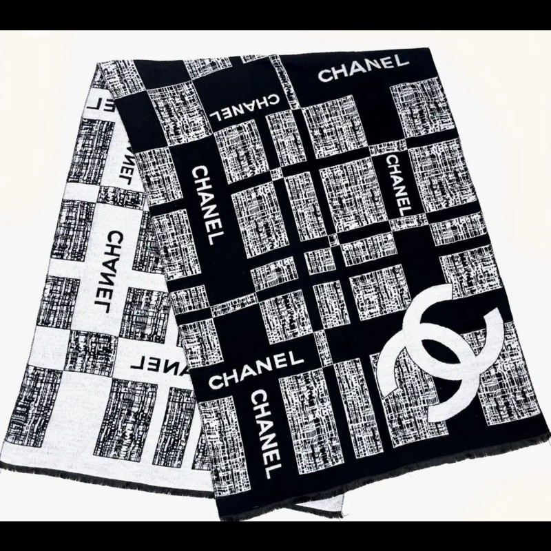 chanel 羊絨真絲混紡圍巾 高貴大方 毛呢編織圖案  vip贈品-0