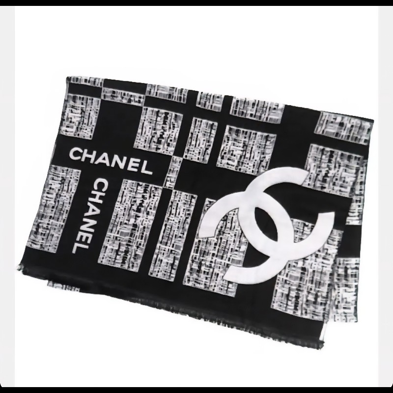 chanel 羊絨真絲混紡圍巾 高貴大方 毛呢編織圖案  vip贈品-10