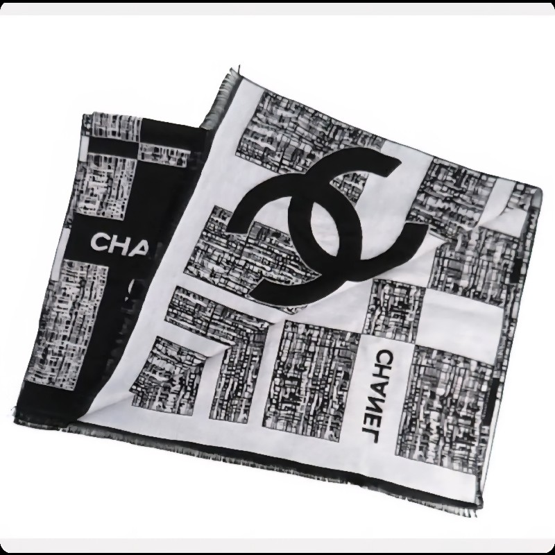 chanel 羊絨真絲混紡圍巾 高貴大方 毛呢編織圖案  vip贈品-11