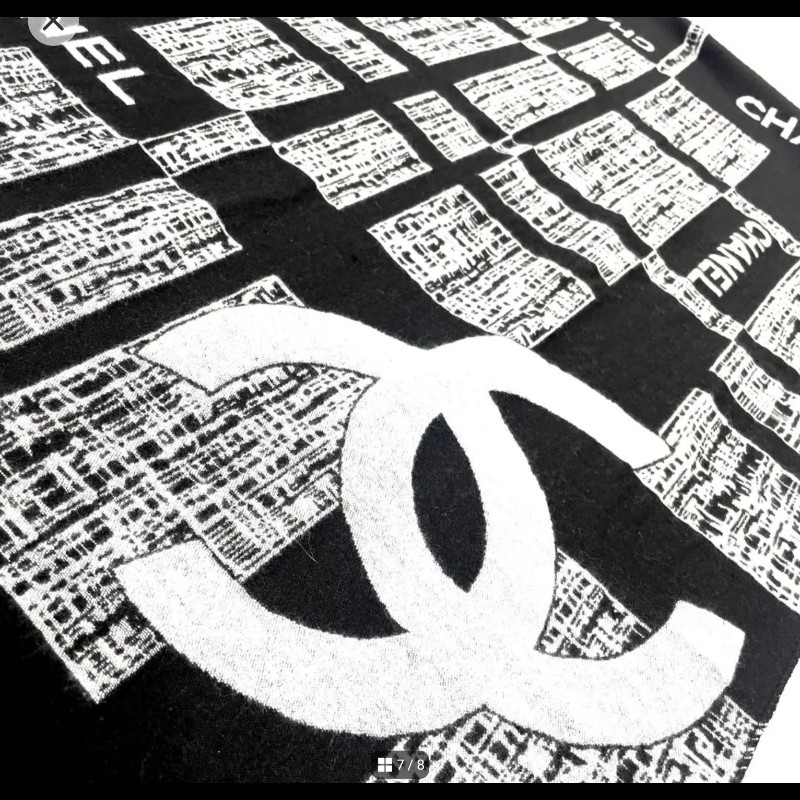 chanel 羊絨真絲混紡圍巾 高貴大方 毛呢編織圖案  vip贈品-16