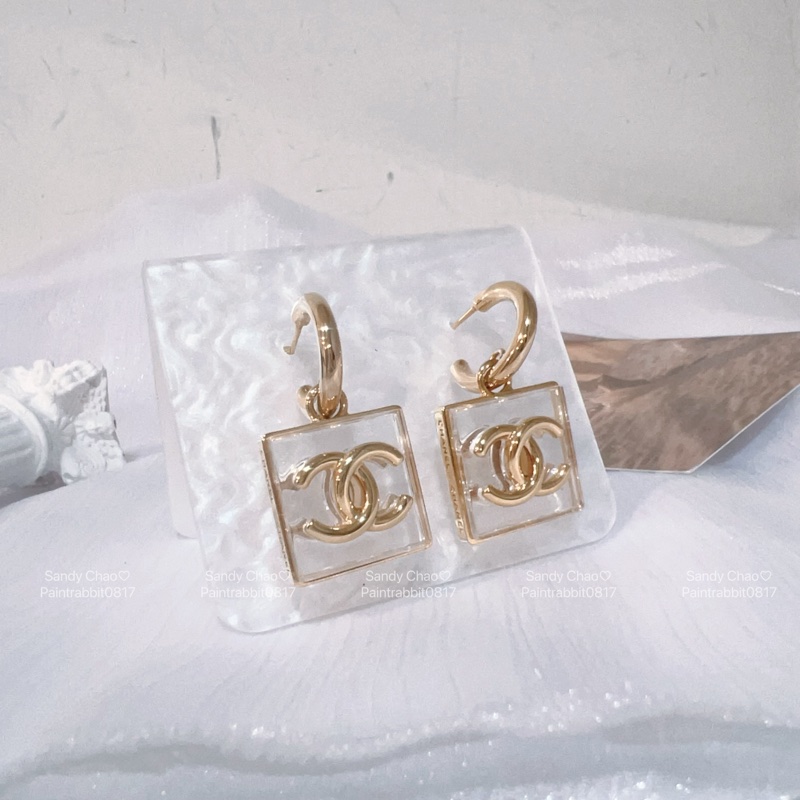 ෆ Chanel 23S透明方塊壓克力耳環-0