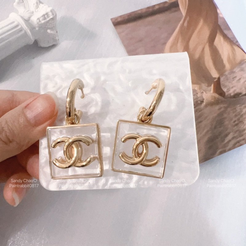 ෆ Chanel 23S透明方塊壓克力耳環-1
