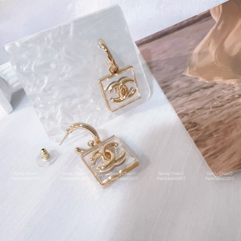 ෆ Chanel 23S透明方塊壓克力耳環-9