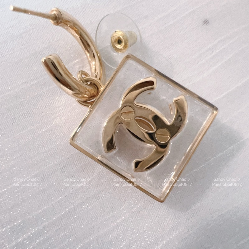 ෆ Chanel 23S透明方塊壓克力耳環-10