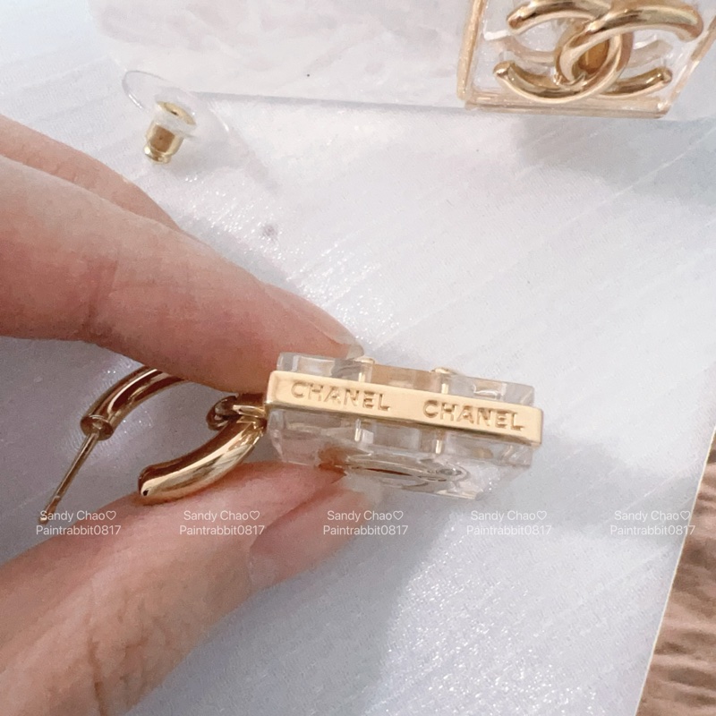 ෆ Chanel 23S透明方塊壓克力耳環-11