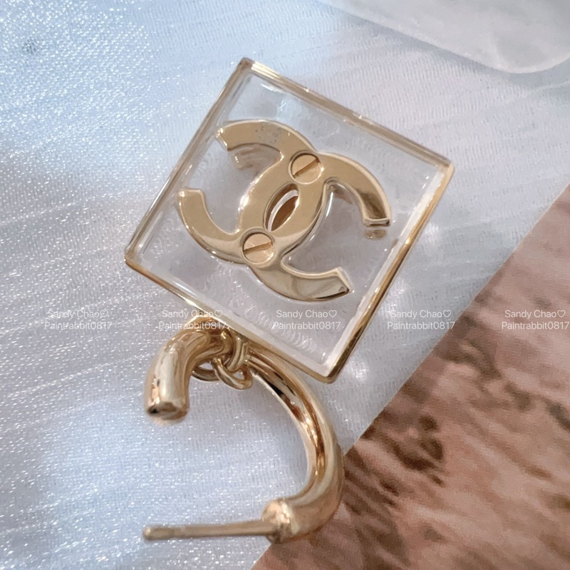 ෆ Chanel 23S透明方塊壓克力耳環-13