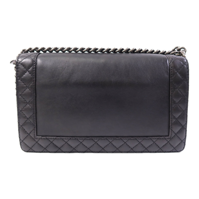 CHANEL 牛皮皮革Boy 28銀扣鏈帶肩背袋-1