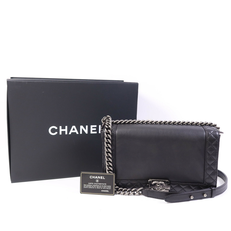 CHANEL 牛皮皮革Boy 28銀扣鏈帶肩背袋-15