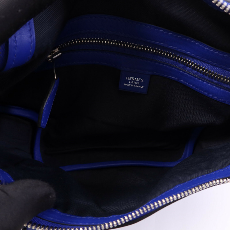 HERMES Swift皮革Cityslide Belt PM銀扣腰包Bleu Indigo/Bleu Electrique-11