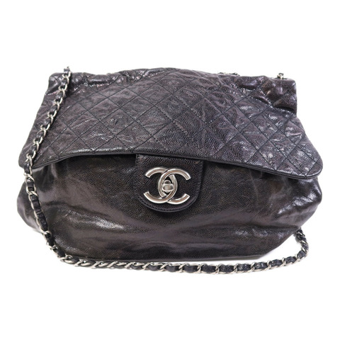 CHANEL 牛皮皮革Elastic Flap Bag銀扣鏈帶肩背袋