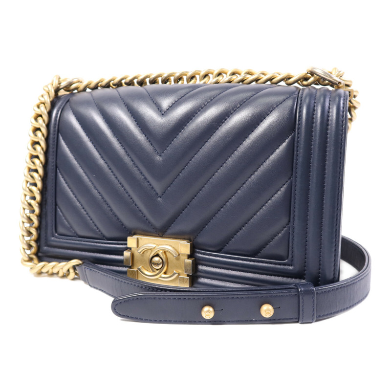 CHANEL 羊皮皮革Boy 25金扣鏈帶肩背袋-2