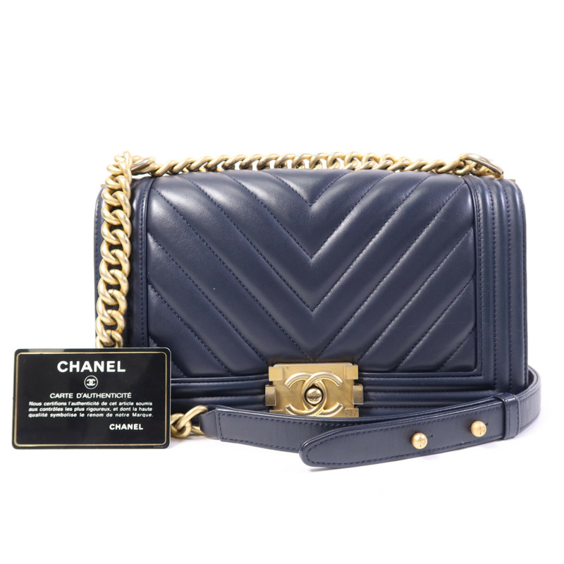 CHANEL 羊皮皮革Boy 25金扣鏈帶肩背袋-14