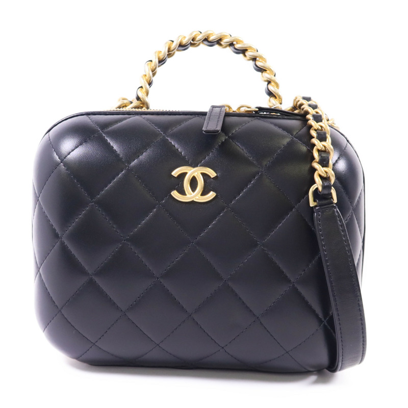 CHANEL 牛皮皮革CC Bubble Top Handle Vanity Case金扣手挽肩背兩用袋-0
