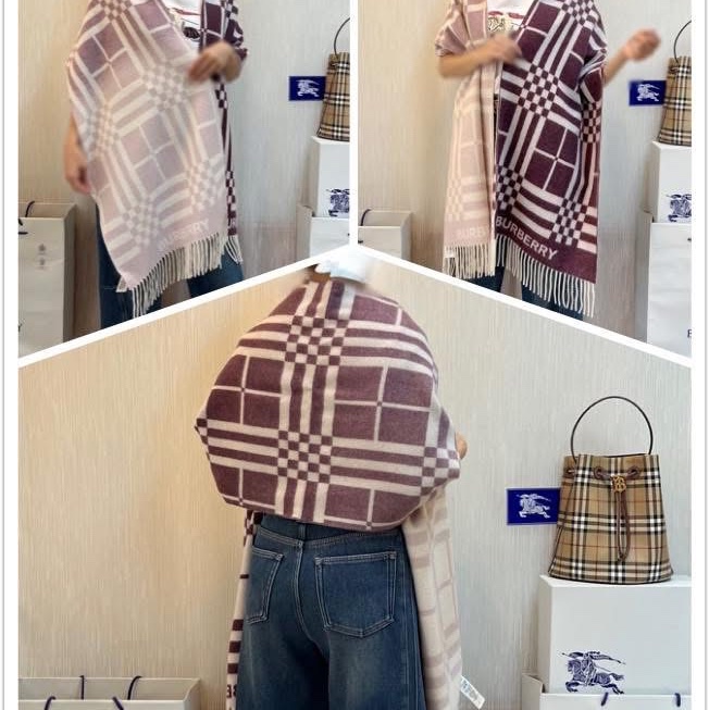 BURBERRY英國格紋漸層羊絨圍巾-0