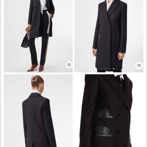 BURBERRY英國墨黑色皮飾羊毛量裁大衣UK4