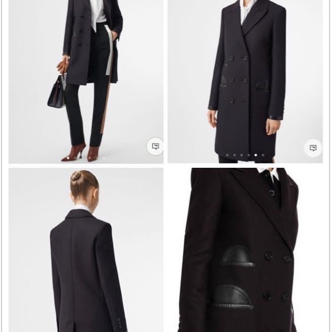 BURBERRY英國墨黑色皮飾羊毛量裁大衣UK4-0