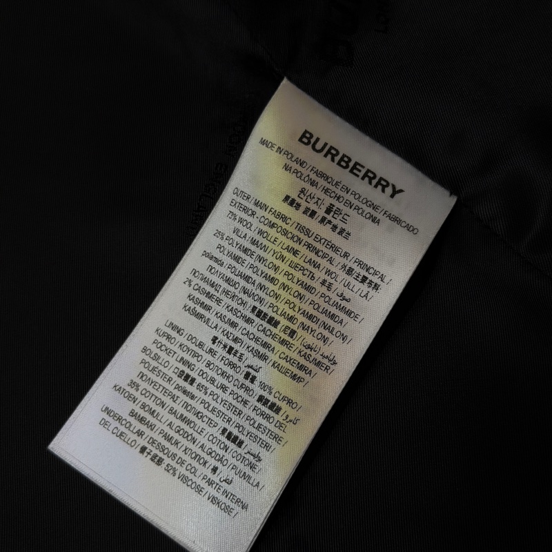 BURBERRY英國墨黑色皮飾羊毛量裁大衣UK4-11