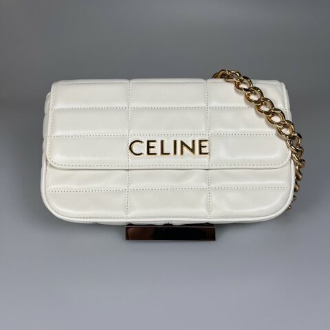 CELINE  白色格紋LOGO金鍊包
