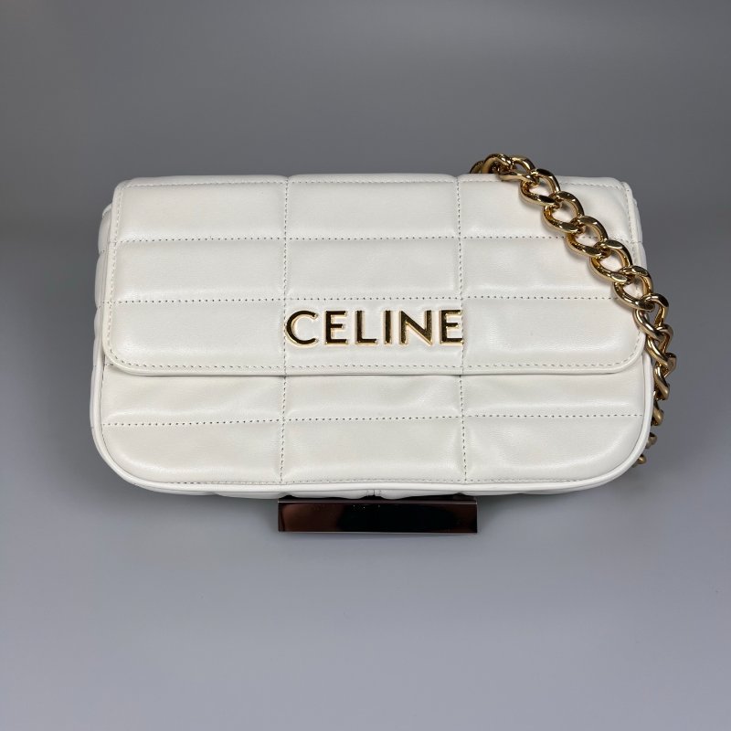 CELINE  白色格紋LOGO金鍊包-0