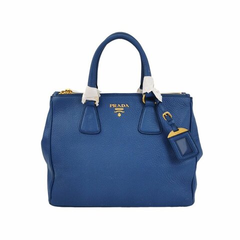 Prada牛皮純色字母logo手提包