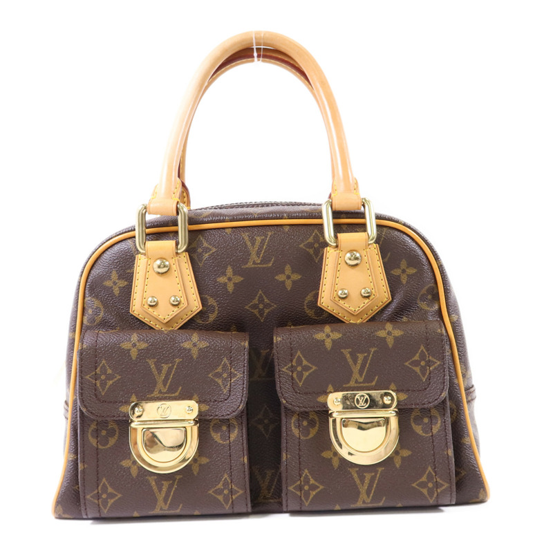 LOUIS VUITTON Monogram Manhattan PM金扣手挽袋棕色-0