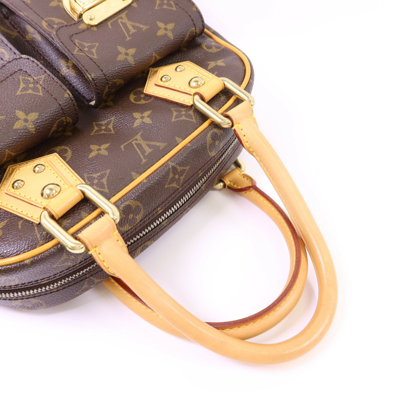 LOUIS VUITTON Monogram Manhattan PM金扣手挽袋棕色-4