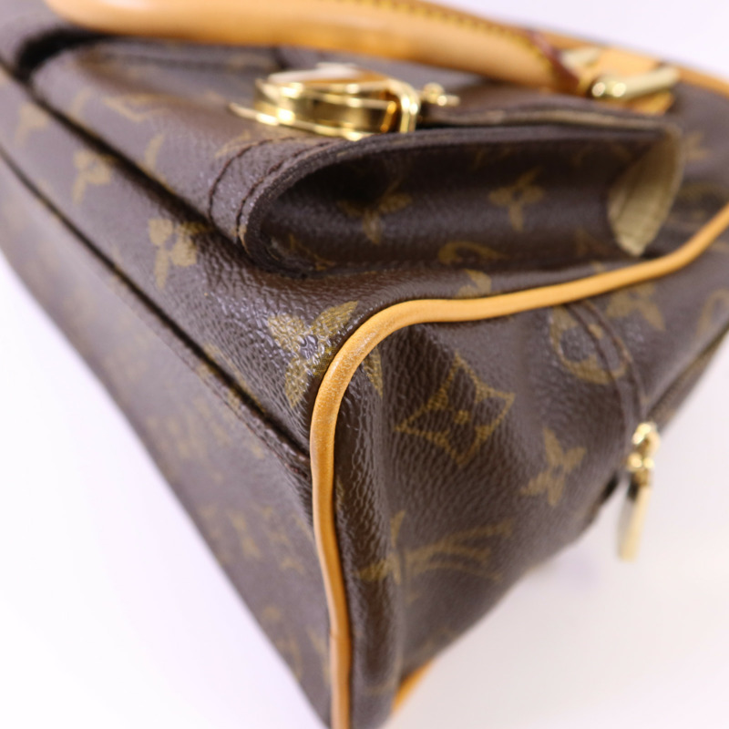 LOUIS VUITTON Monogram Manhattan PM金扣手挽袋棕色-12