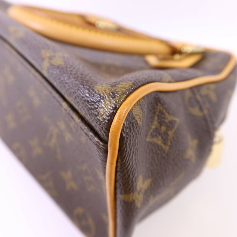 LOUIS VUITTON Monogram Manhattan PM金扣手挽袋棕色-14