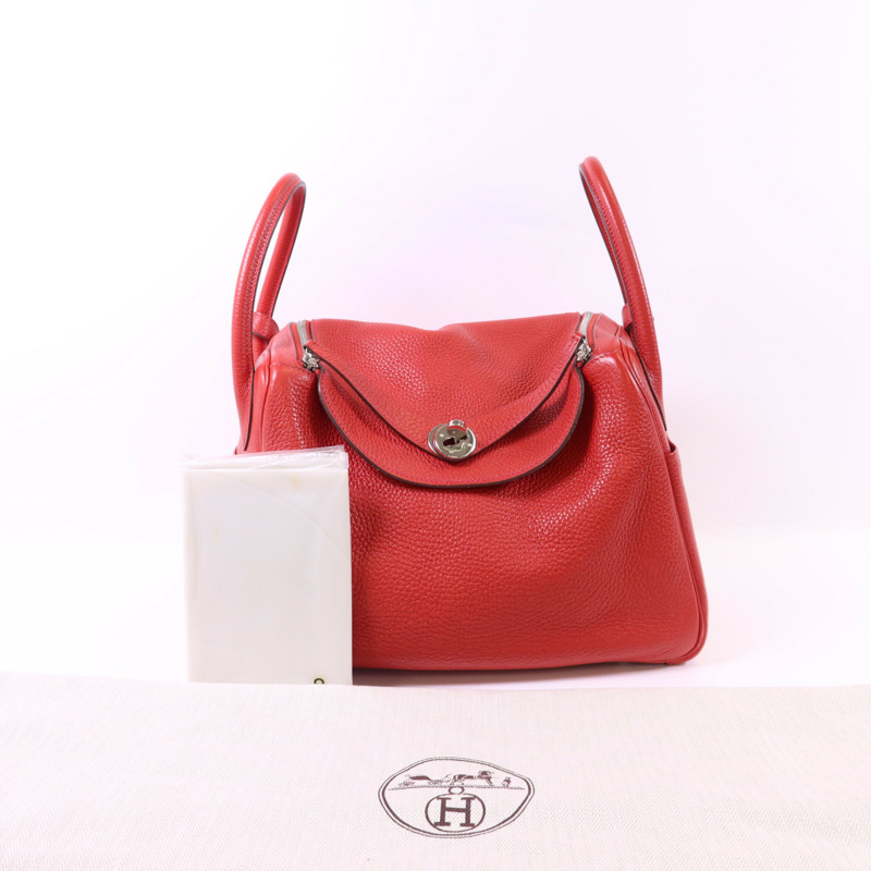 HERMES Clemence皮革Lindy 30銀扣手挽肩背兩用袋Rose Jaipur-17