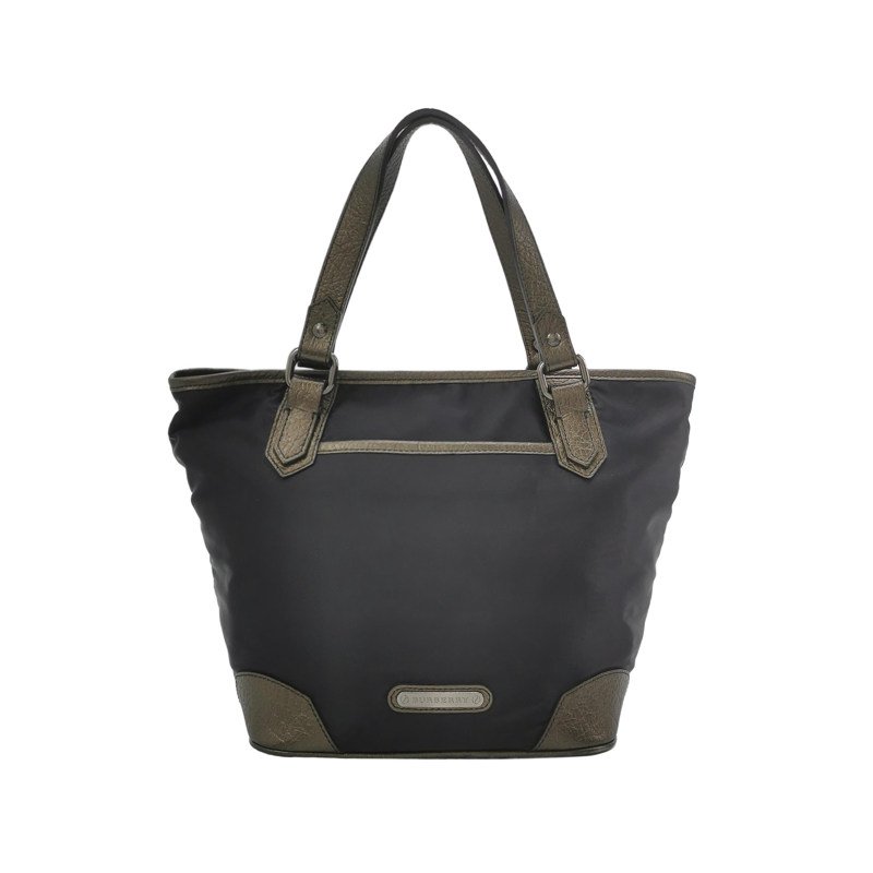 Burberry牛皮尼龍布拼色字母Logo徽標手提包-0
