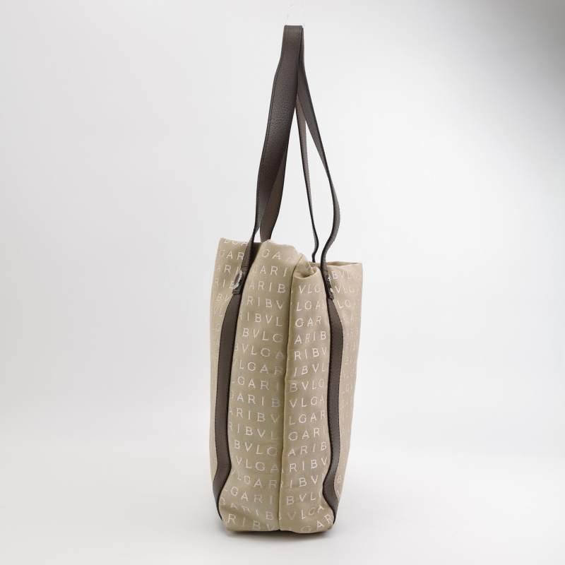 Bvlgari牛皮帆布拼色字母logo子母包單肩包-4