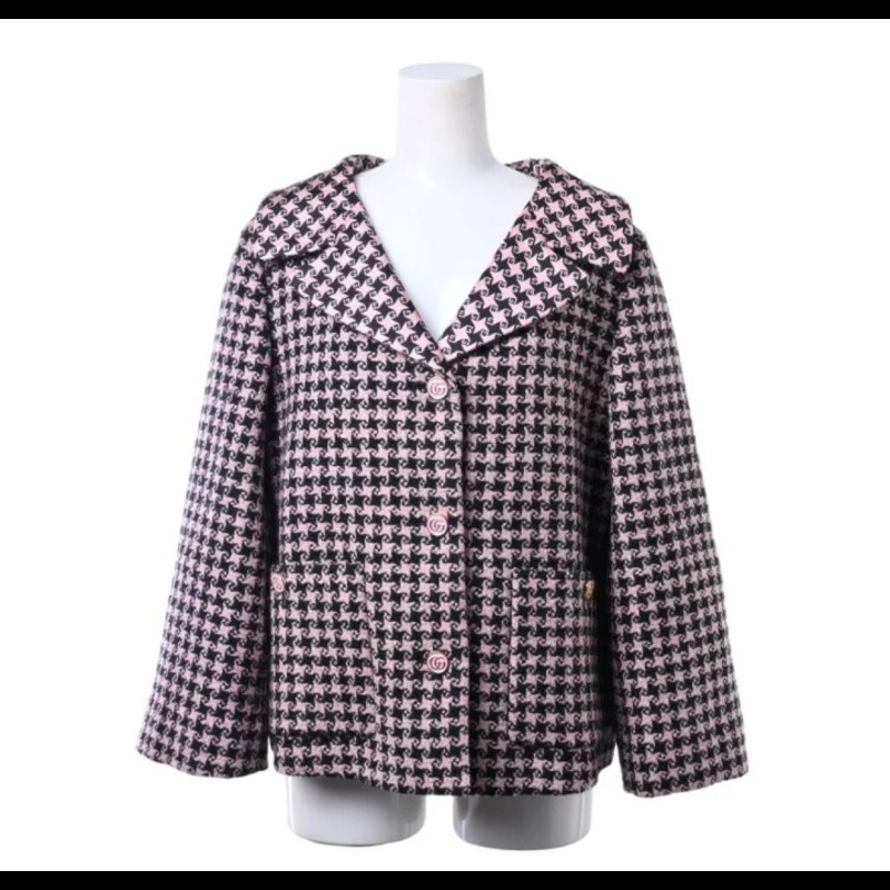 GUCCI 粉色千鳥格紋外套-6