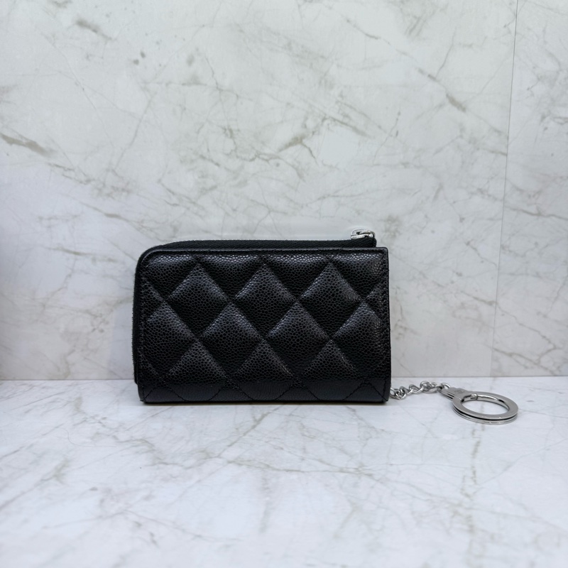 CHANEL黑荔枝皮拉鍊零錢包/晶片-2