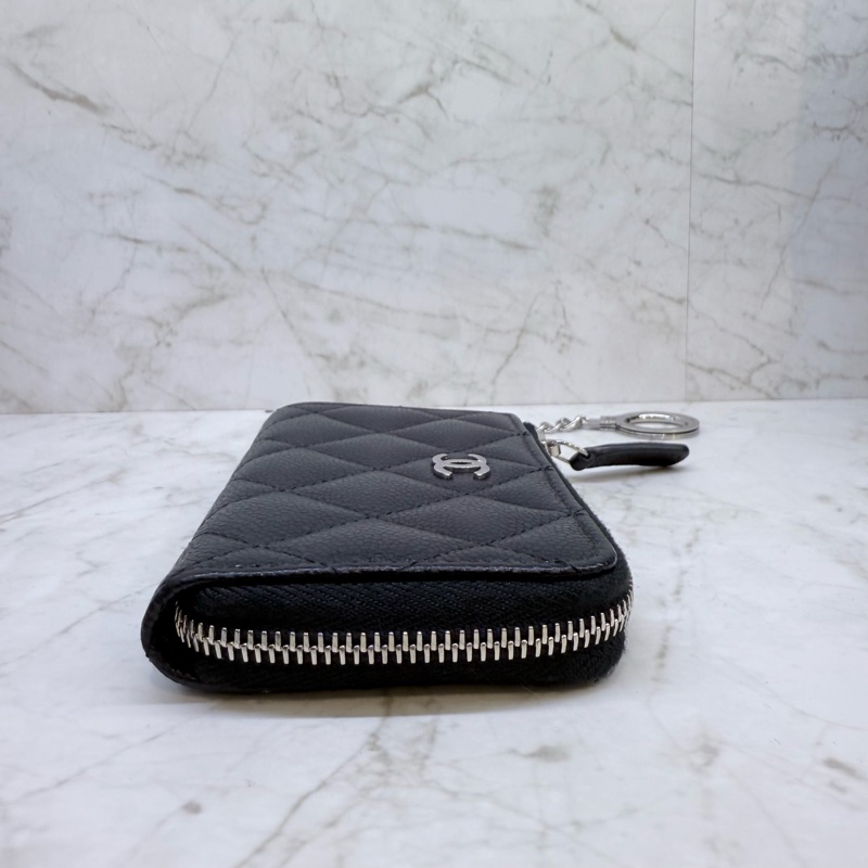CHANEL黑荔枝皮拉鍊零錢包/晶片-3