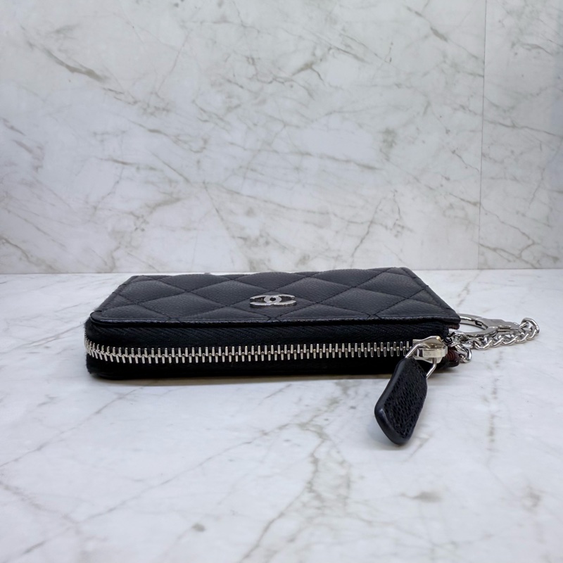 CHANEL黑荔枝皮拉鍊零錢包/晶片-4