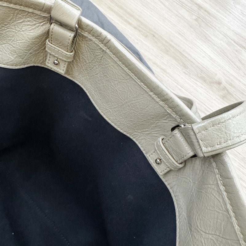 巴黎世家經典米白灰牛皮條紋托特包 兩用背袋 BALENCIAGA Barbes Medium East-West-15