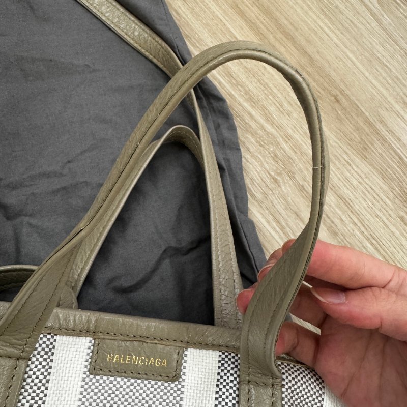 巴黎世家經典米白灰牛皮條紋托特包 兩用背袋 BALENCIAGA Barbes Medium East-West-22