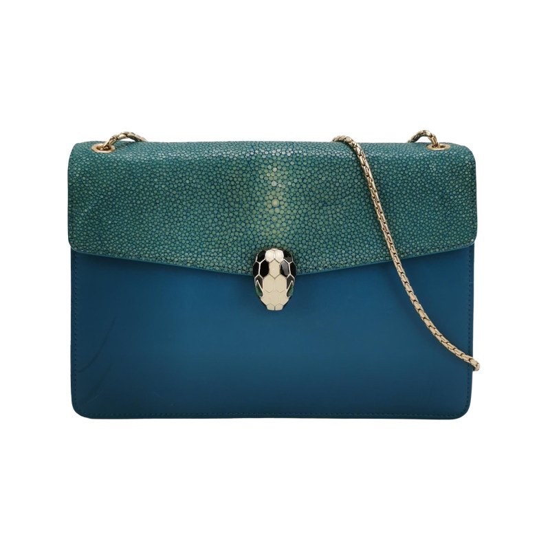 Bvlgari Serpenti Forever蛇頭包中號牛皮珍珠魚皮蛇頭單肩包-0