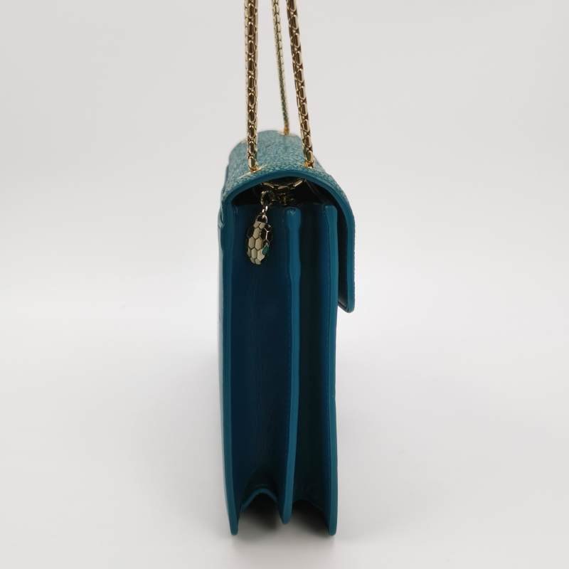 Bvlgari Serpenti Forever蛇頭包中號牛皮珍珠魚皮蛇頭單肩包-3