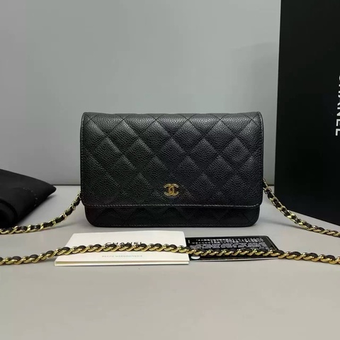 Chanel香奈兒 WOC 黑金荔枝皮 保卡款